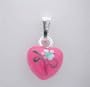 Silver Pink Flower HEART CHARM Pendant ITALY