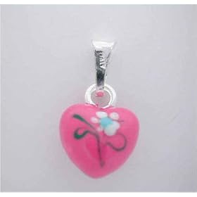 Buy Silver Pink Flower HEART CHARM Pendant ITALY by SilverSpeck.com