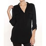 Shirting Woven Knit V-Neck Top Plus Size
