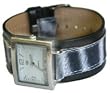 Wide Band wrist watch Grey fuzz cloth band leather