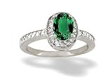 14K White Gold Oval Created Emerald and Diamond Couture Ring