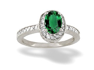 Childrens Toyshop  Jewelry : 14K White Gold Oval Created Emerald and Diamond Couture Ring