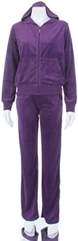 Velour Track Suit with Zipper Hoodie and Elastic Tie-waist Sweat Pant