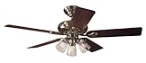 Hunter 20544 Summer Breeze Plus Three-Light 52-Inch Five-Blade Ceiling Fan, Bright with Clear Globes