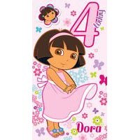 Dora The Explorer - Age 4 Birthday Card & Badge - 4th