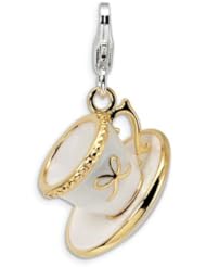 Amore LaVita (tm) Sterling Silver 3-D Enameled and White Cup and Saucer w/Lobster Charm for Charm Bracelet