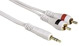 DURAGADGET Pure HQ OFC 3.5mm Stereo Jack to 2 RCA Phono Plugs Cable Gold 2m for 604 WiFi XS202 AV580