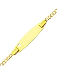 14K Yellow Gold 2.5mm Baby Heart ID Concave Curb Bracelet with Lobster Claw Clasp - 6" Inches
