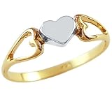 14k Yellow and White Gold Two Tone Heart Love Womens Ring