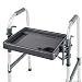 Walker Tray - Provides convenient assistance for a variety of everyday activities. - Molded with details for cups and pen holders. - Sloped corners for easy cleaning. - Clip-on brackets for easy attachment. - Folds out of the way when not in use. - Five-pound weight limit.