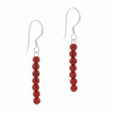 Sterling Silver 4mm Simulated Red Coral Stone 6 Bead Beaded Dangle Hook Earrings