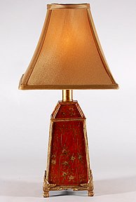 Red Gold Chinoiserie Styled Accent Table Lamp
