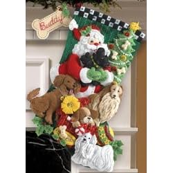 Bucilla 86054 Felt Applique Christmas-Stocking Kit, Santa Paws