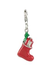 Oscaro Charms 925 Sterling Silver Christmas Sock Red Click-on Charm Lobster Clasp for Thomas Sabo Style Bracelets and Necklace