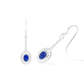 Oval Cut Lapis Lazuli Bead Dangling Earrings Sterling Silver by Lazuli