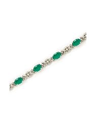 10K White Gold Oval Emerald and Diamond Bracelet