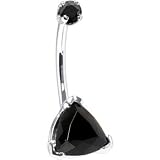 Solid 14KT White Gold Black Trillion CZ Internally Threaded Belly Ring