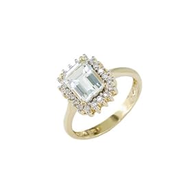 14K Yellow Gold 1 5 ct. Diamond and 1 1 3 ct. Emerald Cut Aquamarine Ring by Katarina Jewelry