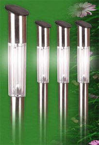 Childrens Toyshop   : 4x Stainless Contemporary Solar Garden Lights - White