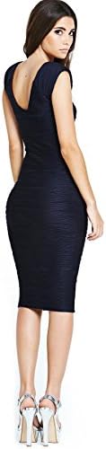 PAKULA Women's Stripe Sleeveless Knee Length Party Evening Dress,Navy Blue,Small