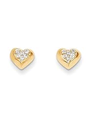 MadiK® 14k Yellow Gold Polished Heart with Clear CZ Stud Post Earrings