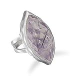 Sterling Silver Marquise Rutillated Quartz Ring with Matte Finish Band