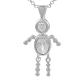 Diam Silver Boy/Girl Birthstone Pendant Necklace - 18"