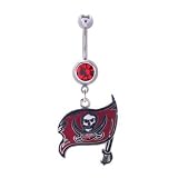 Tampa Bay Buccaneers 316L Stainless Steel Belly Ring with Cubic Zirconia - 14G - 5/8 Inch Bar Length - Sold Individually