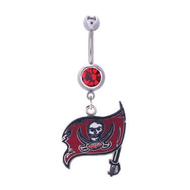 Tampa Bay Buccaneers 316L Stainless Steel Belly Ring with Cubic Zirconia - 14G - 5/8 Inch Bar Length - Sold Individually