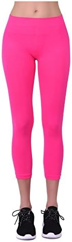 Styleyet Women's Seamless Solid Stretch Basic Cropped Capri Leggings (Hot Pink)