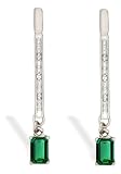 14K White Gold Emerald-cut Created Emerald and Diamond Dangle Drop Earrings