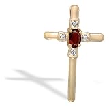 14K Yellow Gold Genuine Oval Garnet and Diamond Cross Pendant