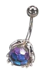 Blue Crystal Ball Hands Steel Belly Ring Curved Barbell