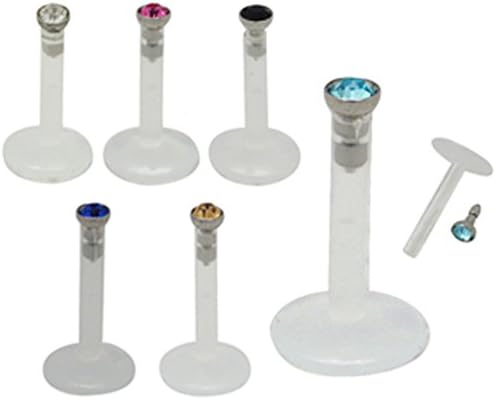 Bioplast Labret 16G with CZ crystals internal threading - 6 pieces size 12mm