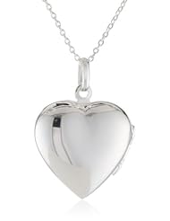 Silvertone Small Polished Heart Locket Pendant Necklace, 18"