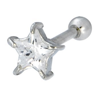 Sterling Silver 925 Clear Cubic Zirconia STAR Cartilage Earring