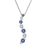14K White Gold 1 ct. Diamond with Alternating Blue Diamond Journey of Love Curve Pendant with Chain