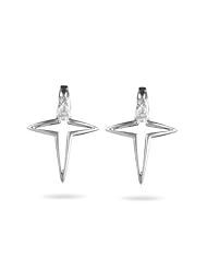0.10 Cts Diamond Dangle Cross Earrings in 18K White Gold