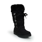 Lace Up Mid Calf Faux Fur Cuffed Winter Boot Black
