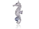 Clear Crystal Rhinestone Grey Faux Pearl Beaded Ocean Seahorse Cute Pin Brooch