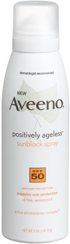 Aveeno Positively Ageless Sunblock Spray, SPF 50, 5-Ounce Cans (Pack of 3)