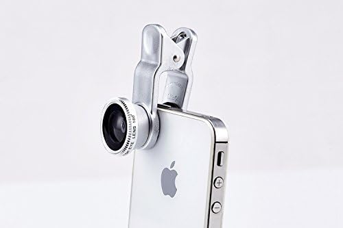 EMZER Universal 3 in 1 Cell Phone Camera Lens Kit for Smartphones, iPad, PAD,Tablet, PC. 0.67X Super Wide Angle Lens, Fish Eye lens, Macro Lens, Lens Clip, Cleaning Fiber Bag (Sliver)