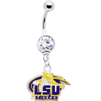 NCAA LSU TIGERS Single Crystalline Gem Belly Ring - Louisisana State