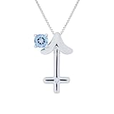 Sterling Silver Swiss Blue Topaz and Diamond Sagittarius Pendant (0.005 cttw, I-J Color, I2 Clarity), 18"