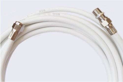 10m white Satellite cable extension kit, Single 10m cable extension for relocation of Satellite receiver Sky, Freesat, cable etc. F-coupler and 10 metres of digital satellite coax cable