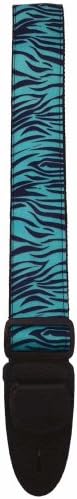 Master Strap Guitar Strap - Zebra, Blue - Black Leather Ends with Built In Pick Pocket