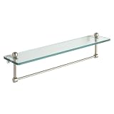 16 Glass Bathroom Shelf with Towel Bar Satin Nickel
