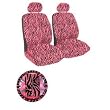 7 Piece Safari Animal Print Auto Interior Gift Set - 2 Pink Zebra Low Back Front Bucket Seat Covers for Truck and SUV Armrest Seats with Separate Headrest Cover, 1 Pink Zebra Steering Wheel Cover, and 2 Pink Zebra Shoulder Harness Pressure Relief Cover