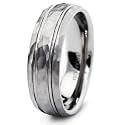 Double Grooved Hammered Finish Titanium Wedding Band Ring