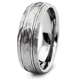 Double Grooved Hammered Finish Titanium Wedding Band Ring